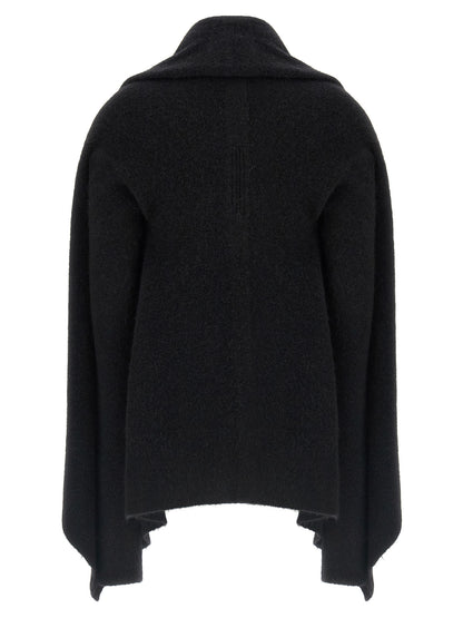 Hooded Cardigan by Rick Owens for women in nylon alpaca wool & marabou black features a dramatic silhouette, showcasing a sophisticated wrap hooded shawl-collar neckline and dramatic detail for a timeless, premium look.