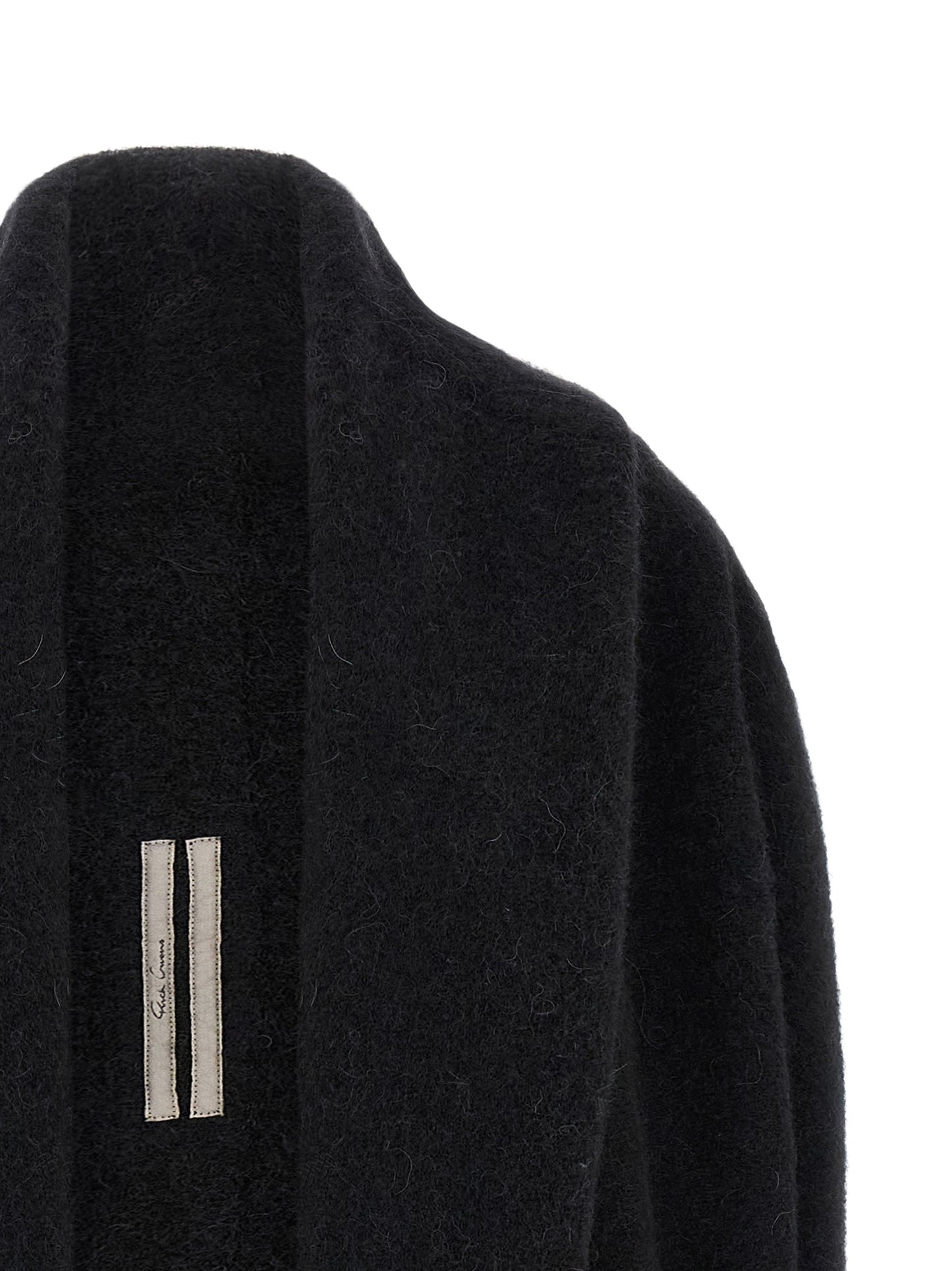 Hooded Cardigan by Rick Owens for women in nylon alpaca wool & marabou black features a nuanced silhouette with a refined wrap hooded shawl-collar neckline and nuanced detailing for a sophisticated look.