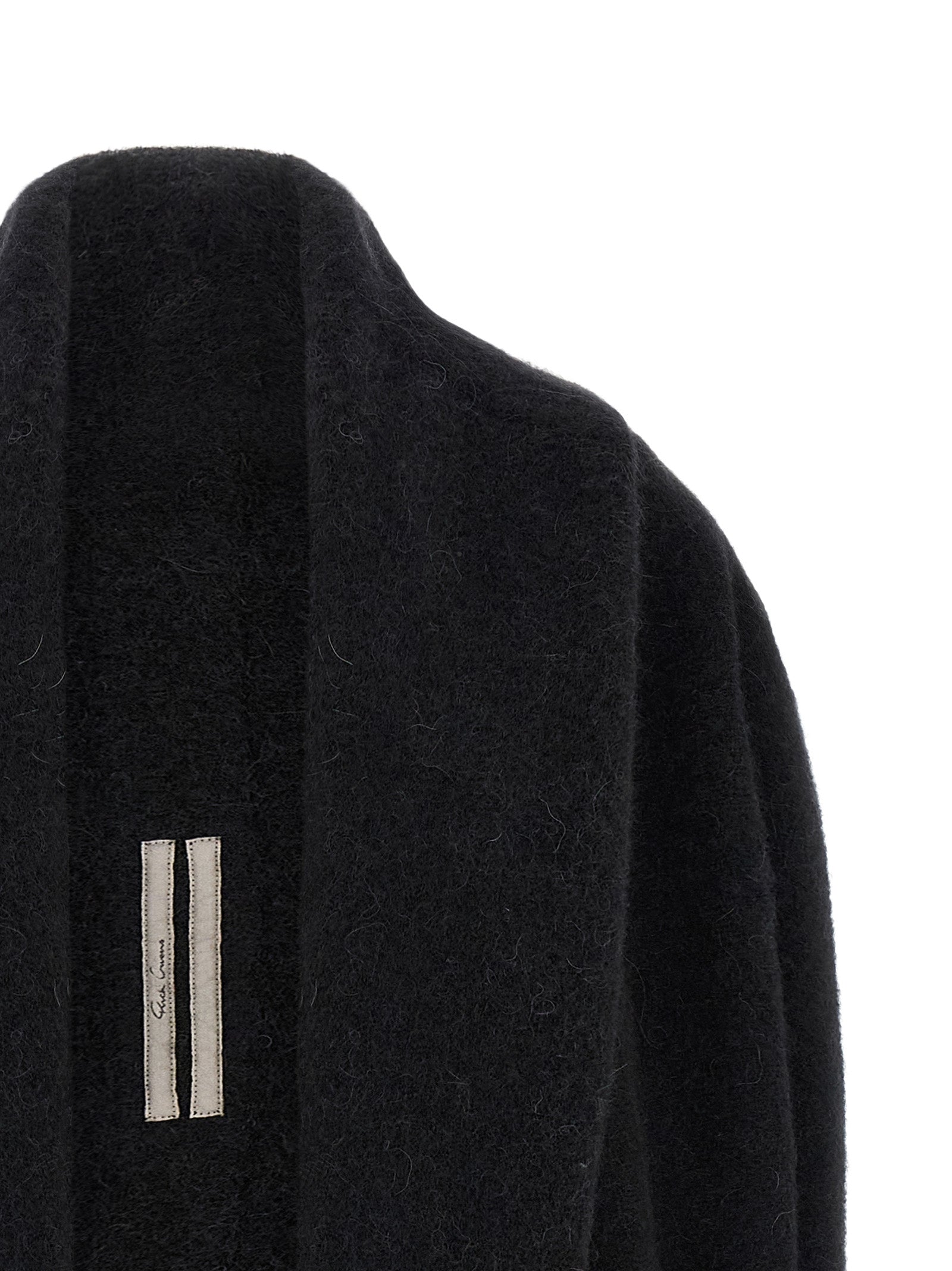 Hooded Cardigan by Rick Owens for women in nylon alpaca wool & marabou black features a nuanced silhouette with a refined wrap hooded shawl-collar neckline and nuanced detailing for a sophisticated look.