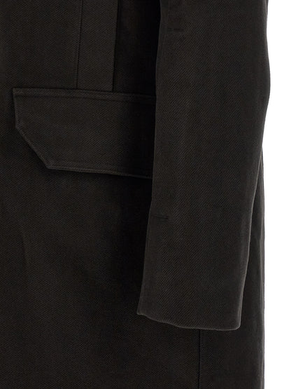 Hooded Parka by Rick Owens for men in cotton black presents a decadent silhouette, showcasing the decadent and functional pockets & hooded for a premium, weather-ready look.