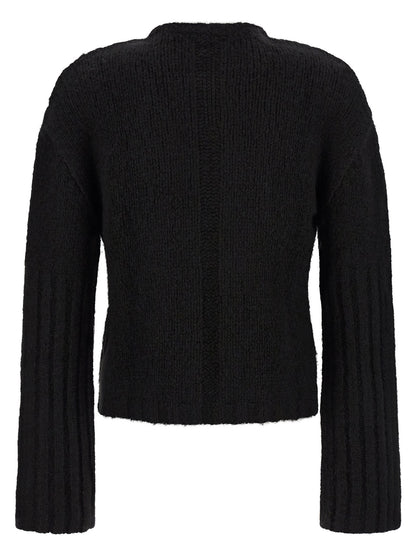 Cardigan by Rick Owens for men in cashmere silk black presents a textural silhouette, artfully finished with a textural crew neckline and for a sophisticated, textural look.