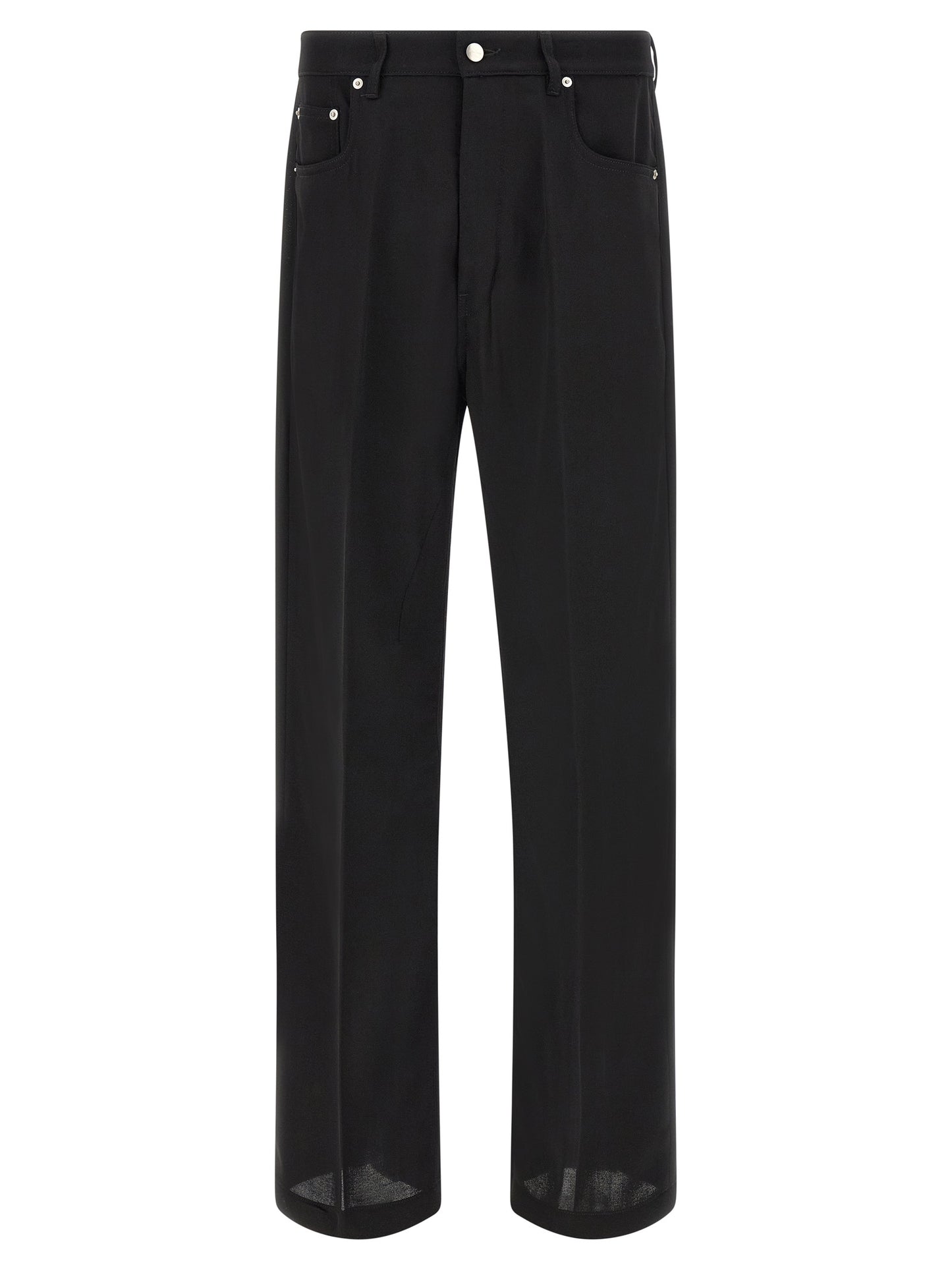 Jeans by Rick Owens for men in denim cotton black & silver features an refined tailoring silhouette, showcasing a premium relaxed-fit & wide with a and long cut for a refined tailoring look.