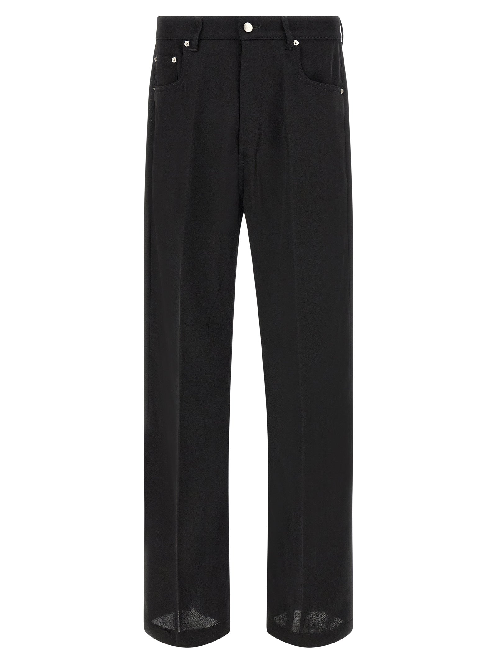 Jeans by Rick Owens for men in denim cotton black & silver features an refined tailoring silhouette, showcasing a premium relaxed-fit & wide with a and long cut for a refined tailoring look.