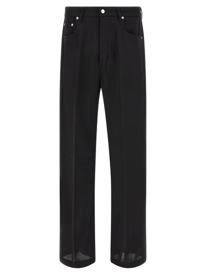 Jeans by Rick Owens for men in denim cotton black & silver features an refined tailoring silhouette, showcasing a premium relaxed-fit & wide with a and long cut for a refined tailoring look.