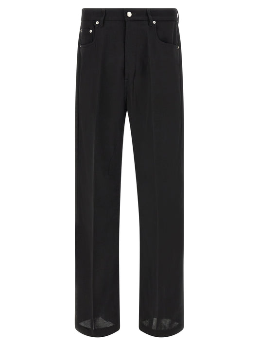 Jeans by Rick Owens for men in denim cotton black & silver features an refined tailoring silhouette, showcasing a premium relaxed-fit & wide with a and long cut for a refined tailoring look.