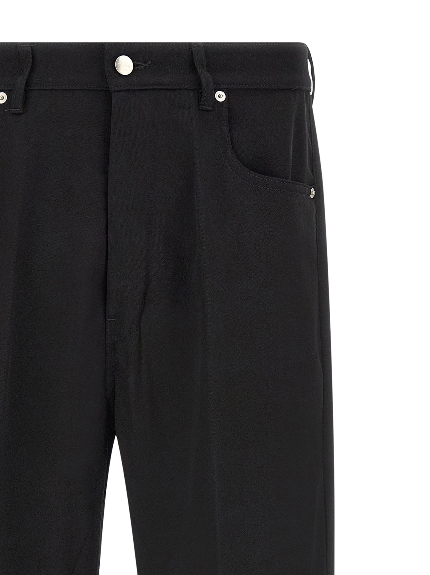 Jeans by Rick Owens for men in denim cotton black & silver presents a tailored silhouette, showcasing a tailored relaxed-fit & wide and long cut with a refined for a truly tailored aesthetic.