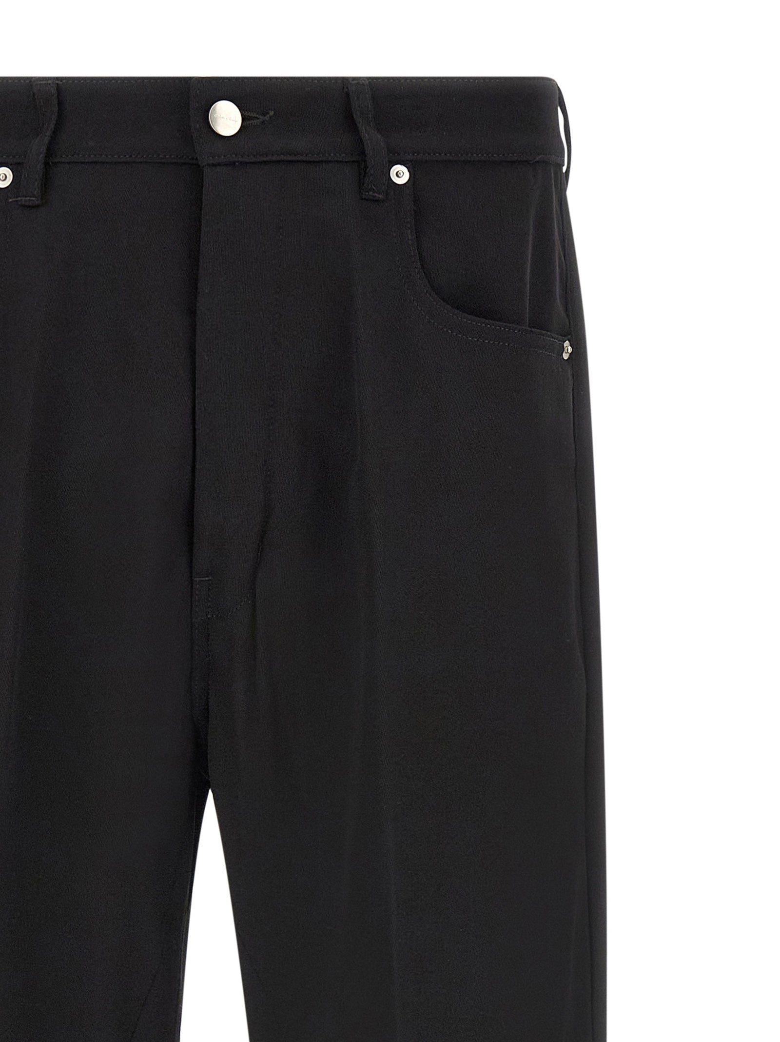 Jeans by Rick Owens for men in denim cotton black & silver presents a tailored silhouette, showcasing a tailored relaxed-fit & wide and long cut with a refined for a truly tailored aesthetic.