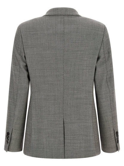 Blazer by Alberto Biani for women in virgin wool gray presents a distinguished silhouette, detailed with a distinguished split neckline and distinctive for a truly sophisticated finish.