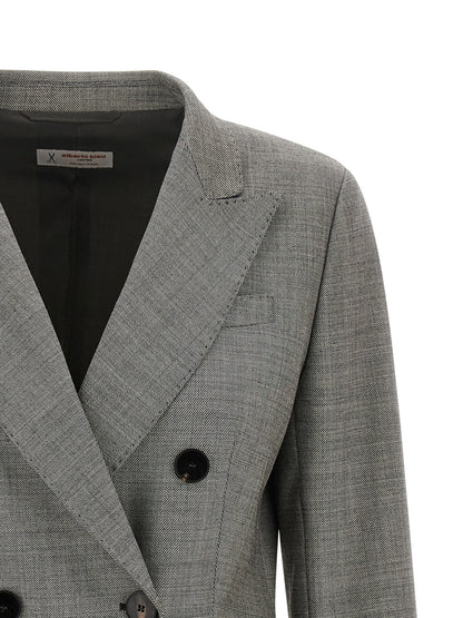 Blazer by Alberto Biani for women in virgin wool gray features an crisp silhouette with sophisticated and a crisp split neckline for a truly crisp finish.