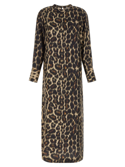 Dress by Alberto Biani for women in silk black, brown & print presents a sinuous silhouette, showcasing a sophisticated and long-sleeve detailed with a sinuous long for a refined finish.