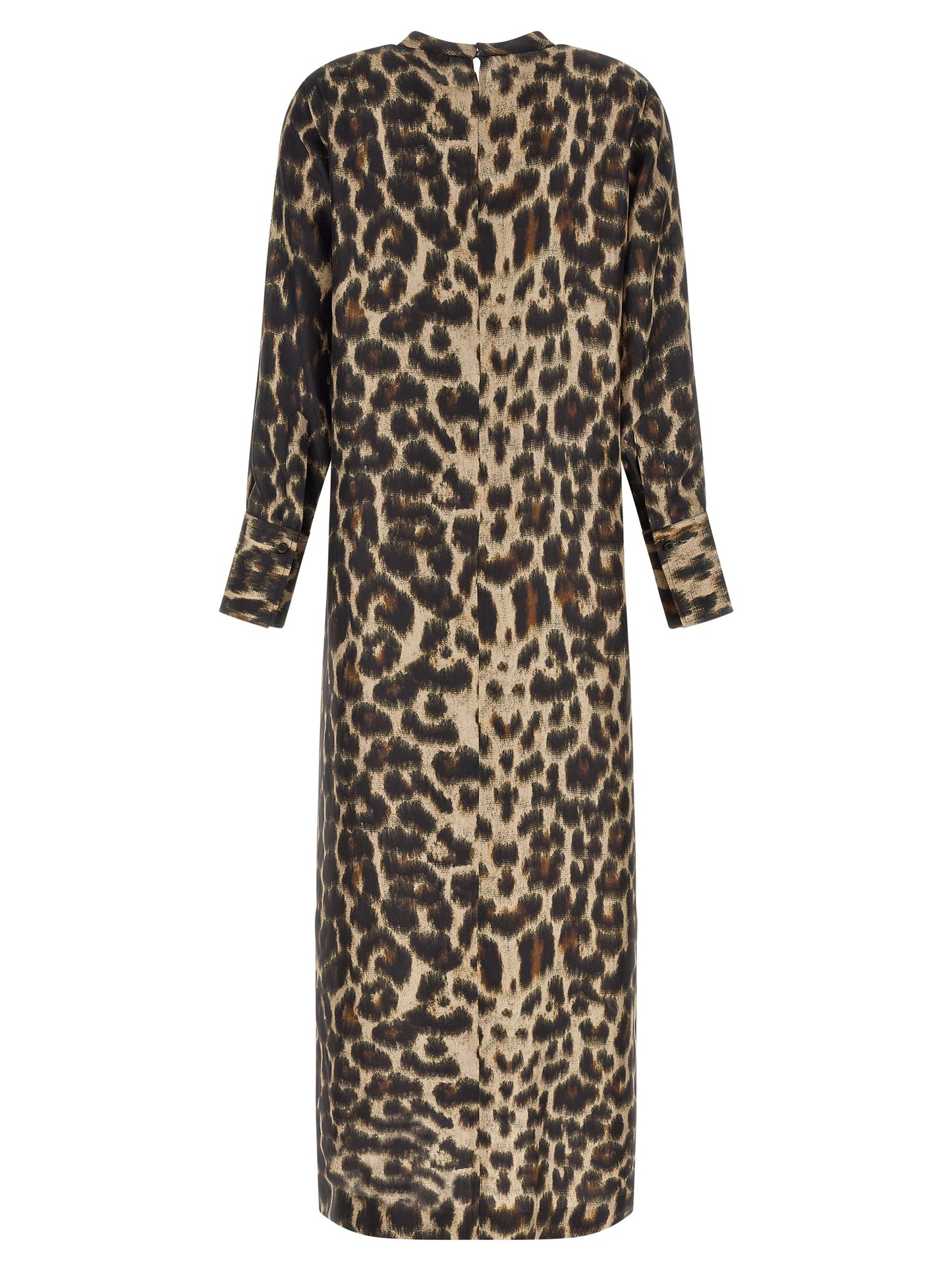 Dress by Alberto Biani for women in silk black, brown & print features a dramatic silhouette, showcasing an elegant and that flows into a dramatic long.