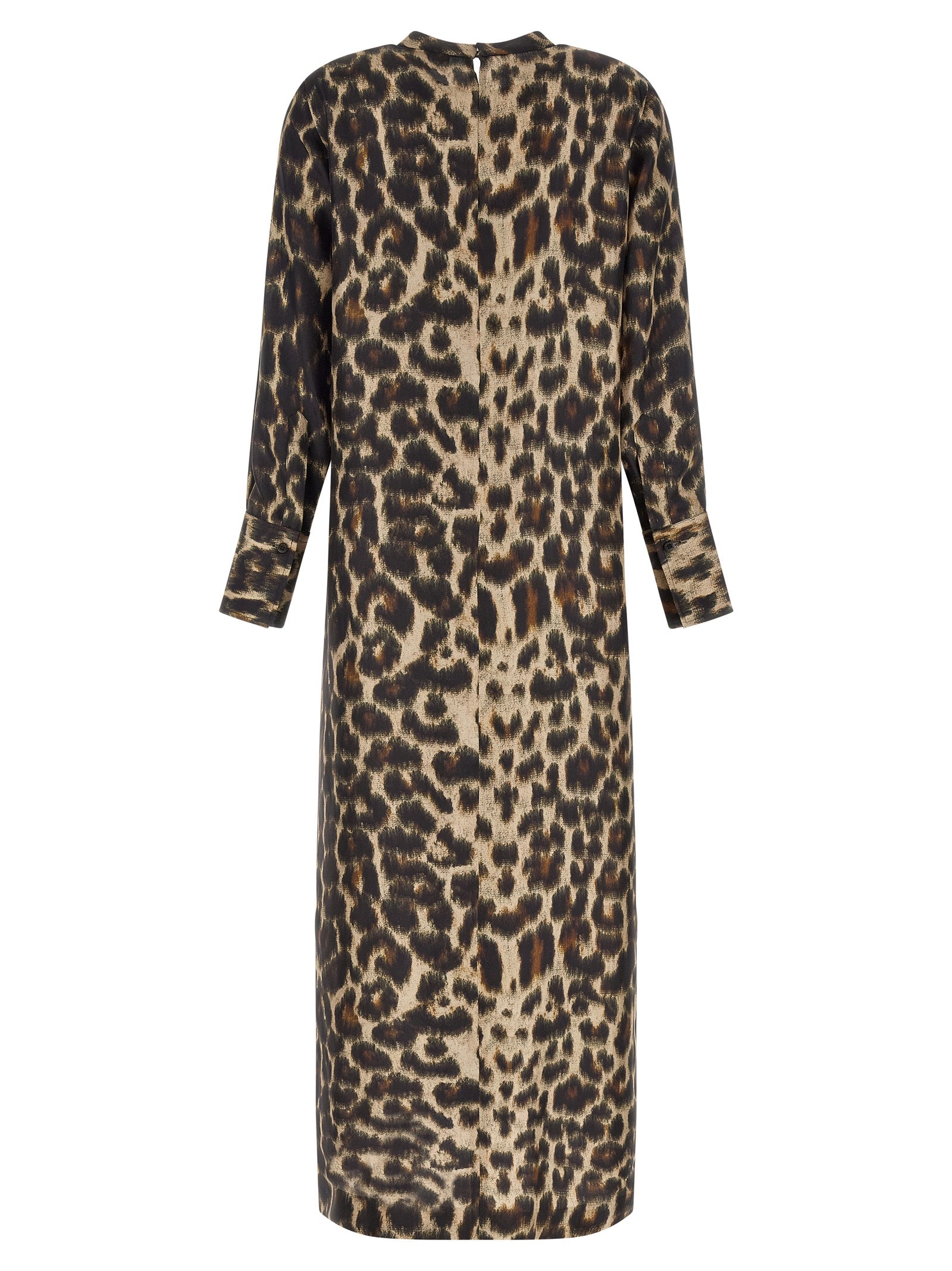 Dress by Alberto Biani for women in silk black, brown & print features a dramatic silhouette, showcasing an elegant and that flows into a dramatic long.