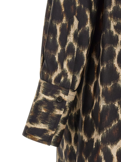 Dress by Alberto Biani for women in silk black, brown & print features an magnificent silhouette, artfully detailed with a magnificent and that flows into an magnificent long.