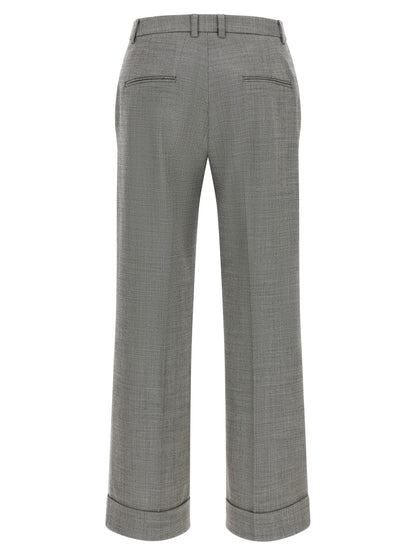Trousers by Alberto Biani for women in wool gray features a tailored silhouette with a tailored flared & wide, defined by its long and a sophisticated .
