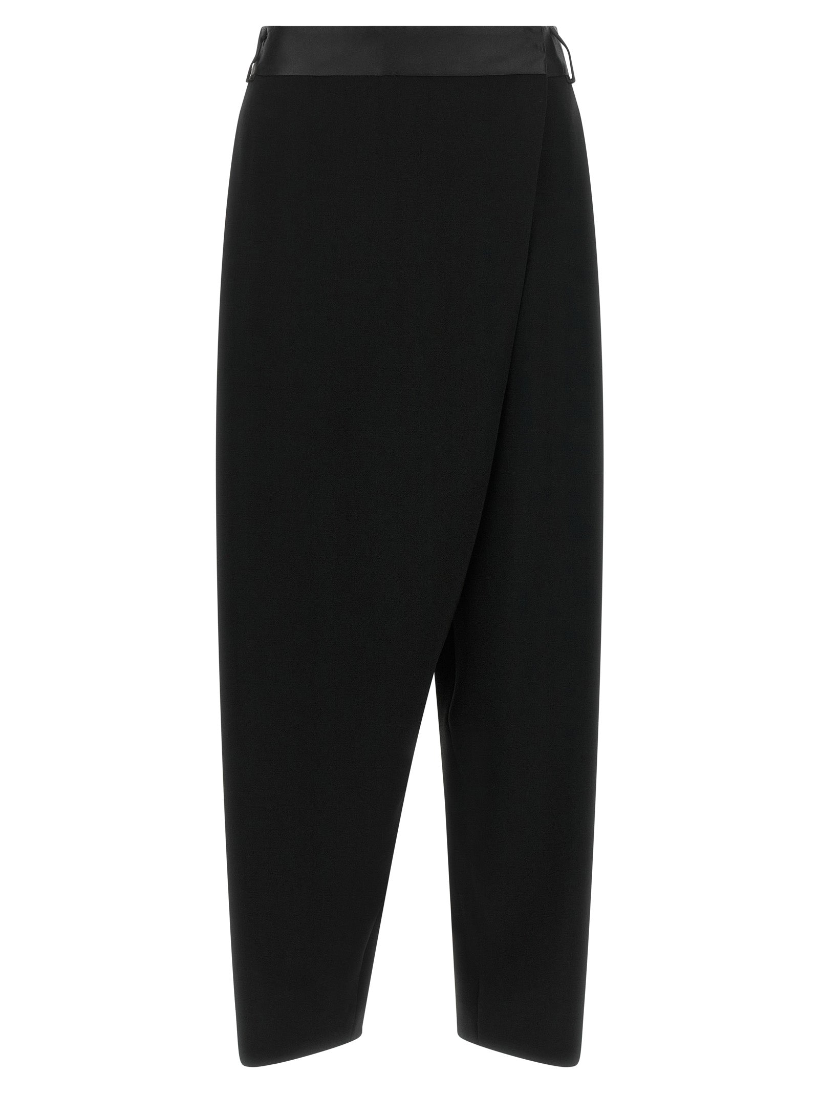 Trousers by Alberto Biani for women in polyester satin black features a artisanal silhouette, showcasing a sophisticated cropped with a cropped and for a artisanal finish.