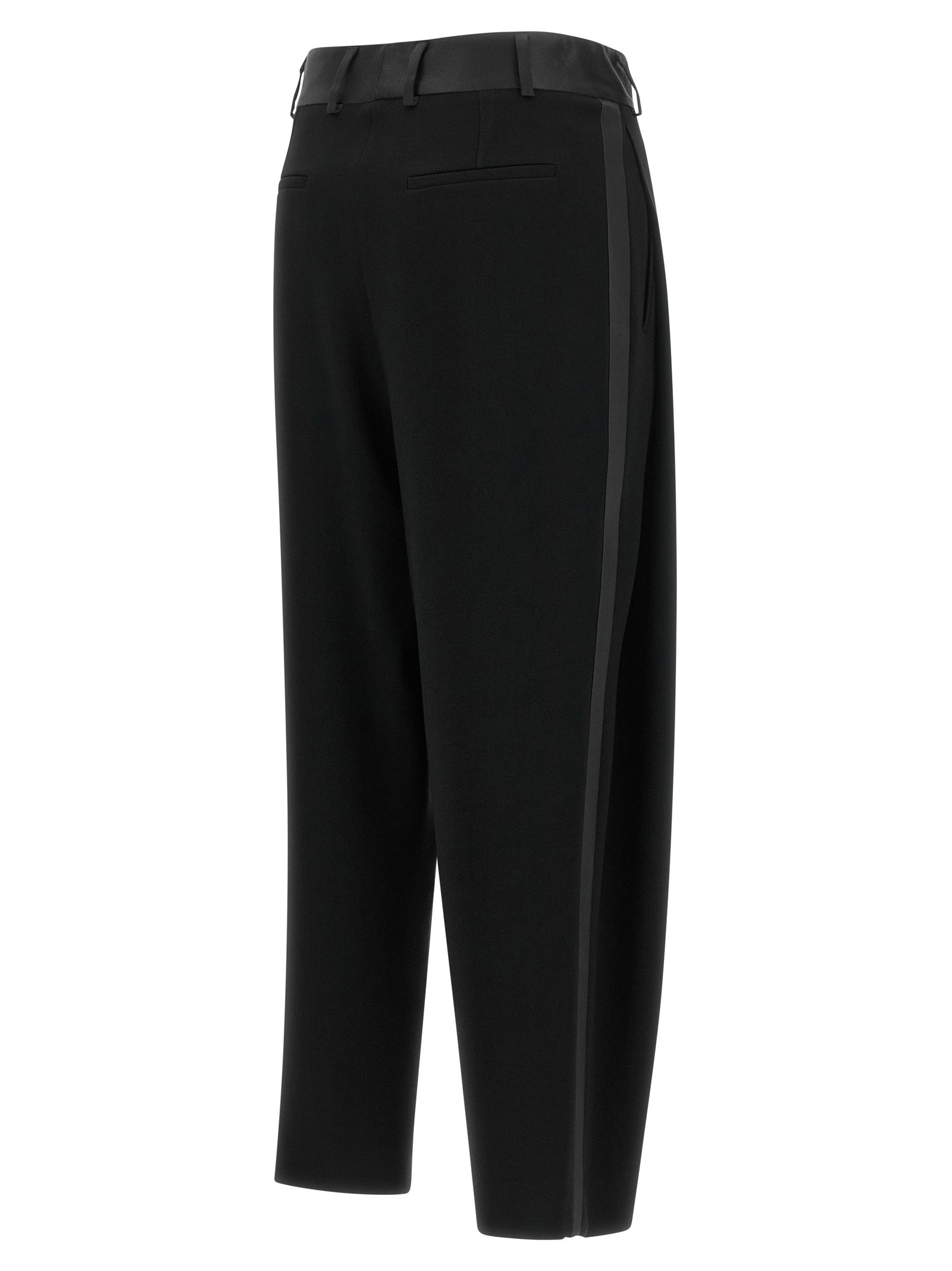 Trousers by Alberto Biani for women in polyester satin black features an on trend silhouette, showcasing a sophisticated cropped with a cropped and for an on trend finish.