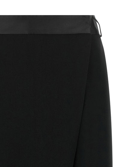 Trousers by Alberto Biani for women in polyester satin black features an sartorial silhouette, showcasing a precise cropped and cropped with a sartorial for a refined look.