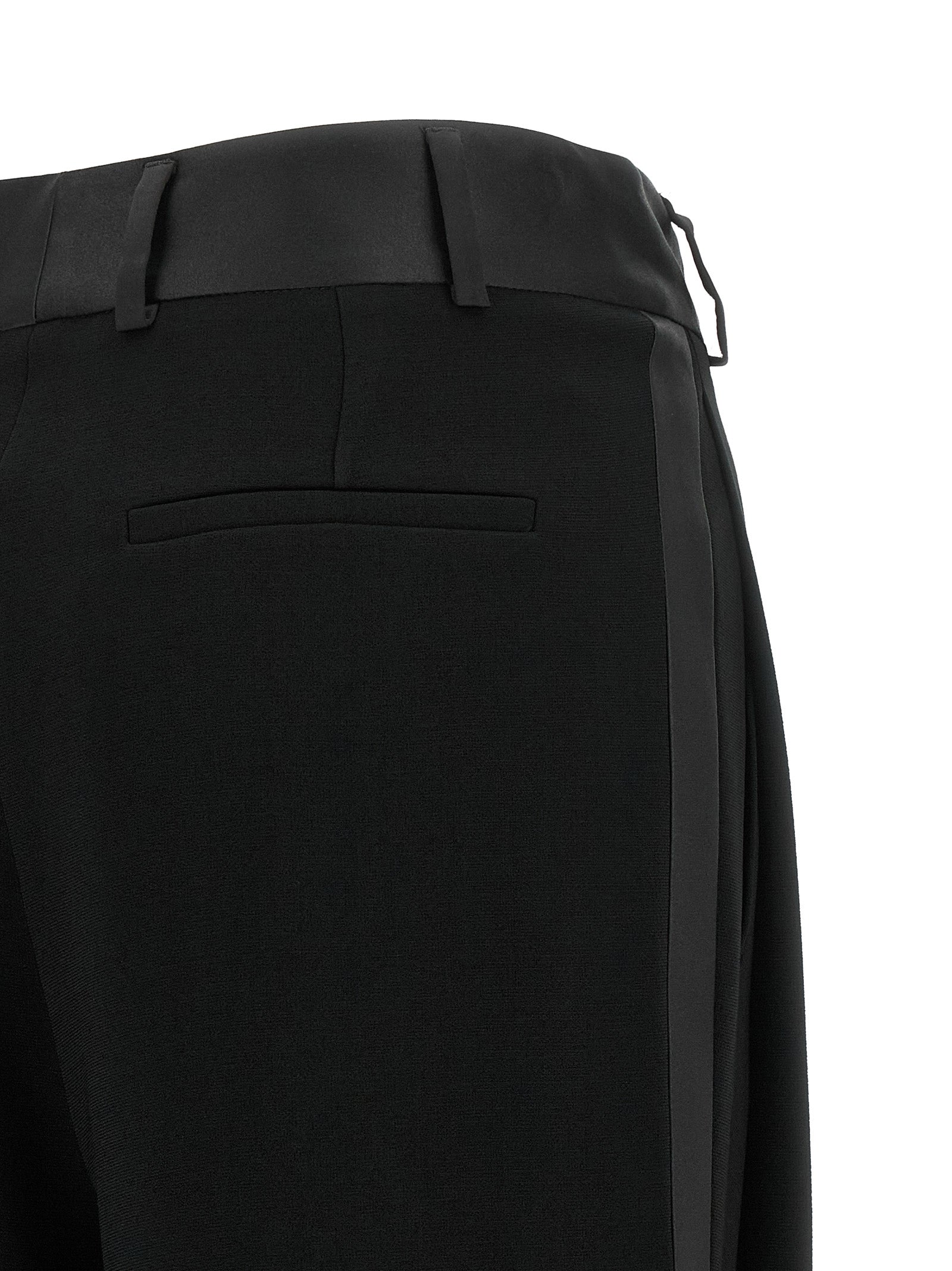 Trousers by Alberto Biani for women in polyester satin black features a sculptural silhouette, showcasing a sculptural cropped and cropped with a sophisticated for a sculptural finish.
