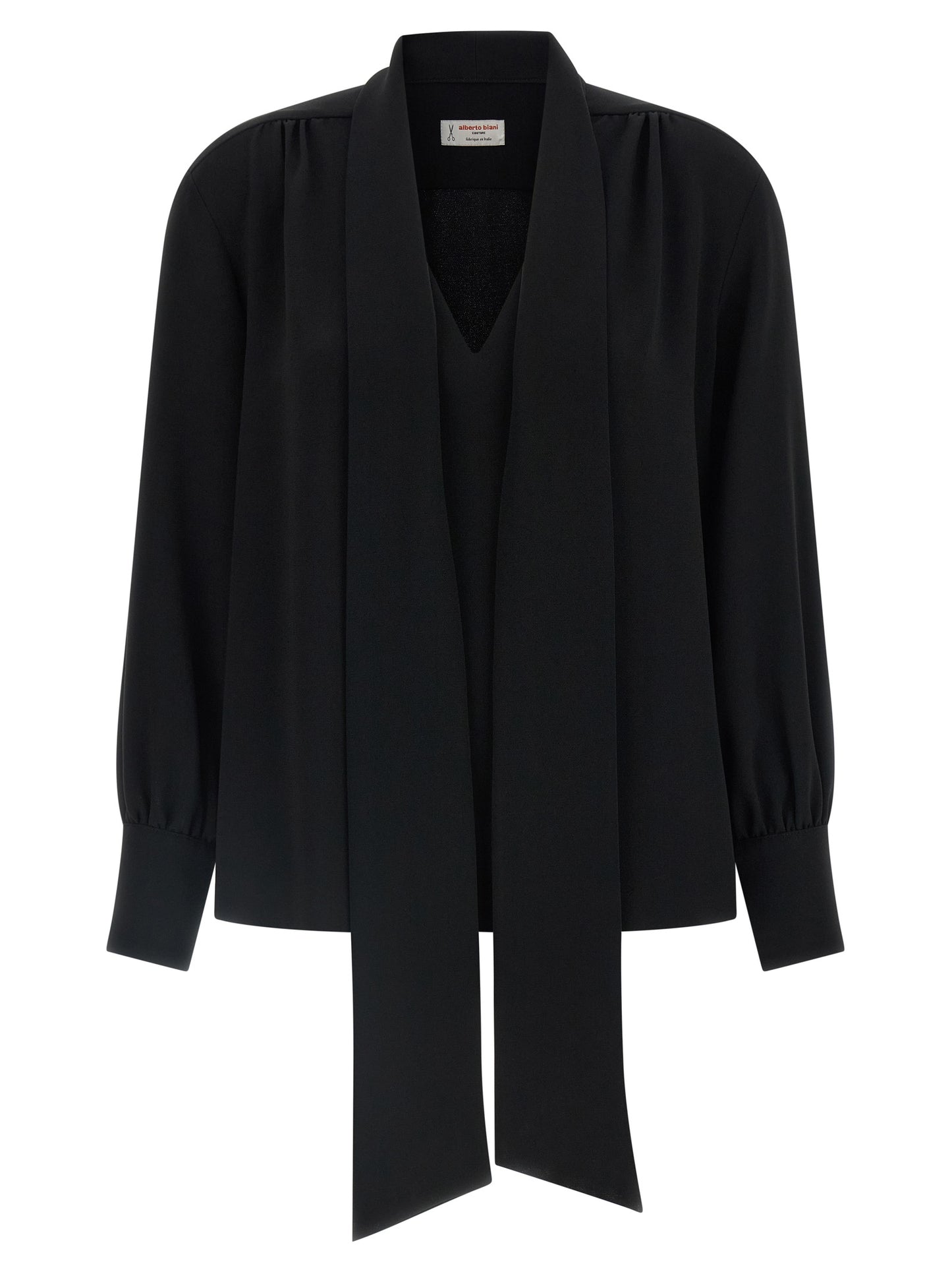 Blouse by Alberto Biani for women in polyester black, featuring a nuanced long-sleeve and nuanced v-neck neckline for a sophisticated finish.