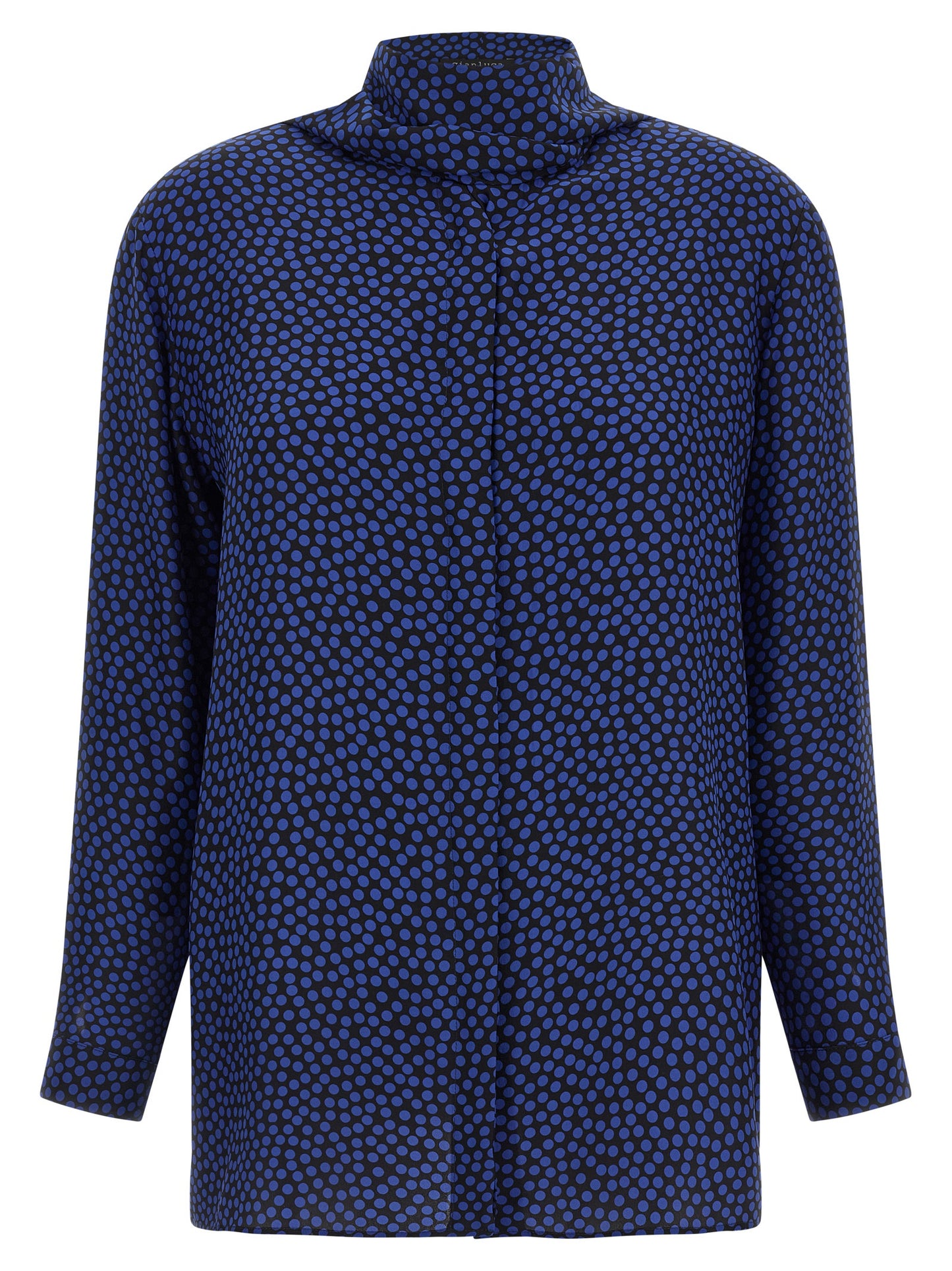 Blouse by Gianluca Capannolo for women in silk blue & print showcases a sleek silhouette, elegantly detailed with a sleek and for a sleek finish.