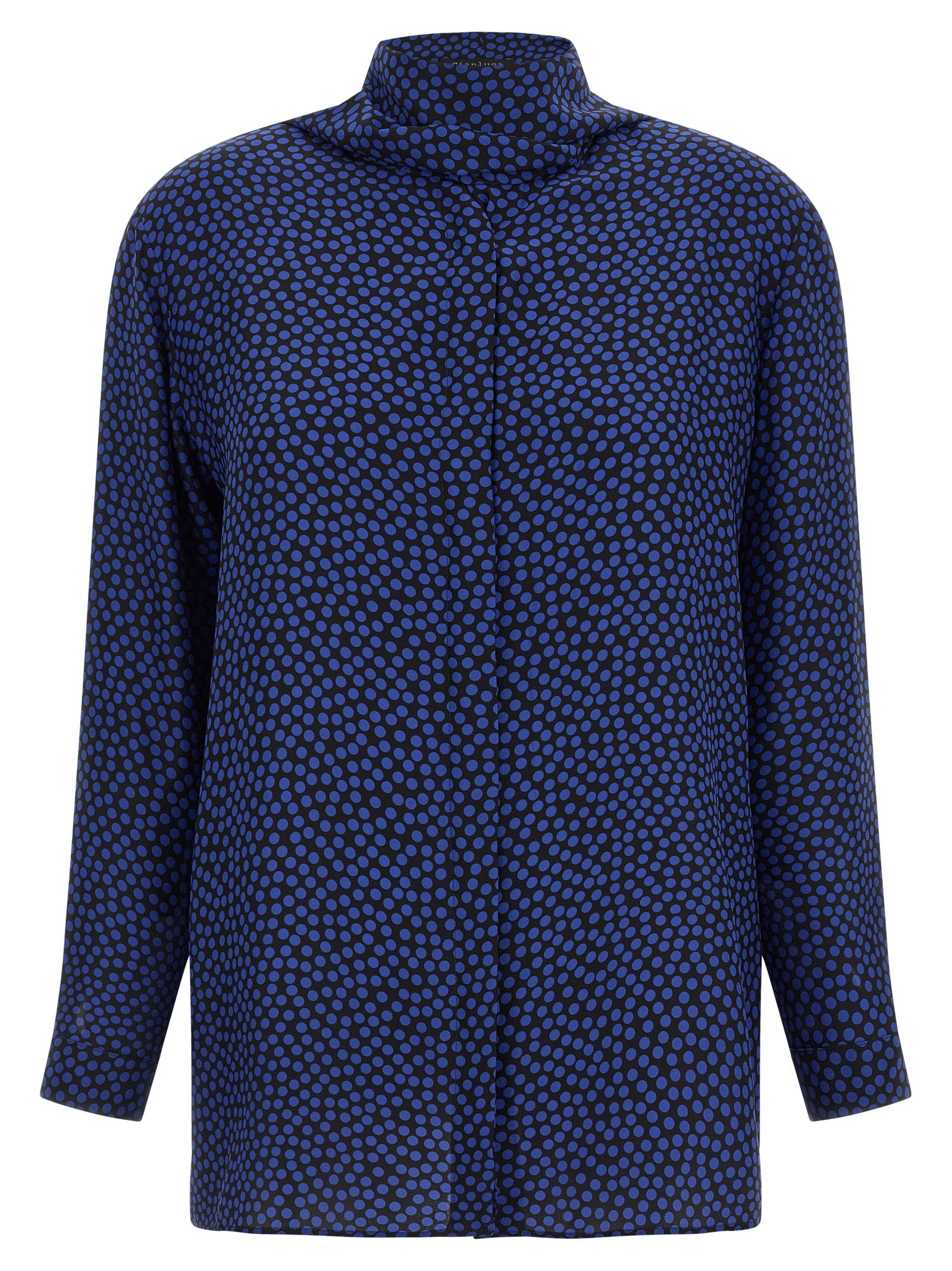 Blouse by Gianluca Capannolo for women in silk blue & print showcases a sleek silhouette, elegantly detailed with a sleek and for a sleek finish.