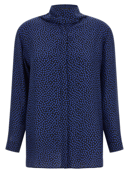 Blouse by Gianluca Capannolo for women in silk blue & print showcases a sleek silhouette, elegantly detailed with a sleek and for a sleek finish.
