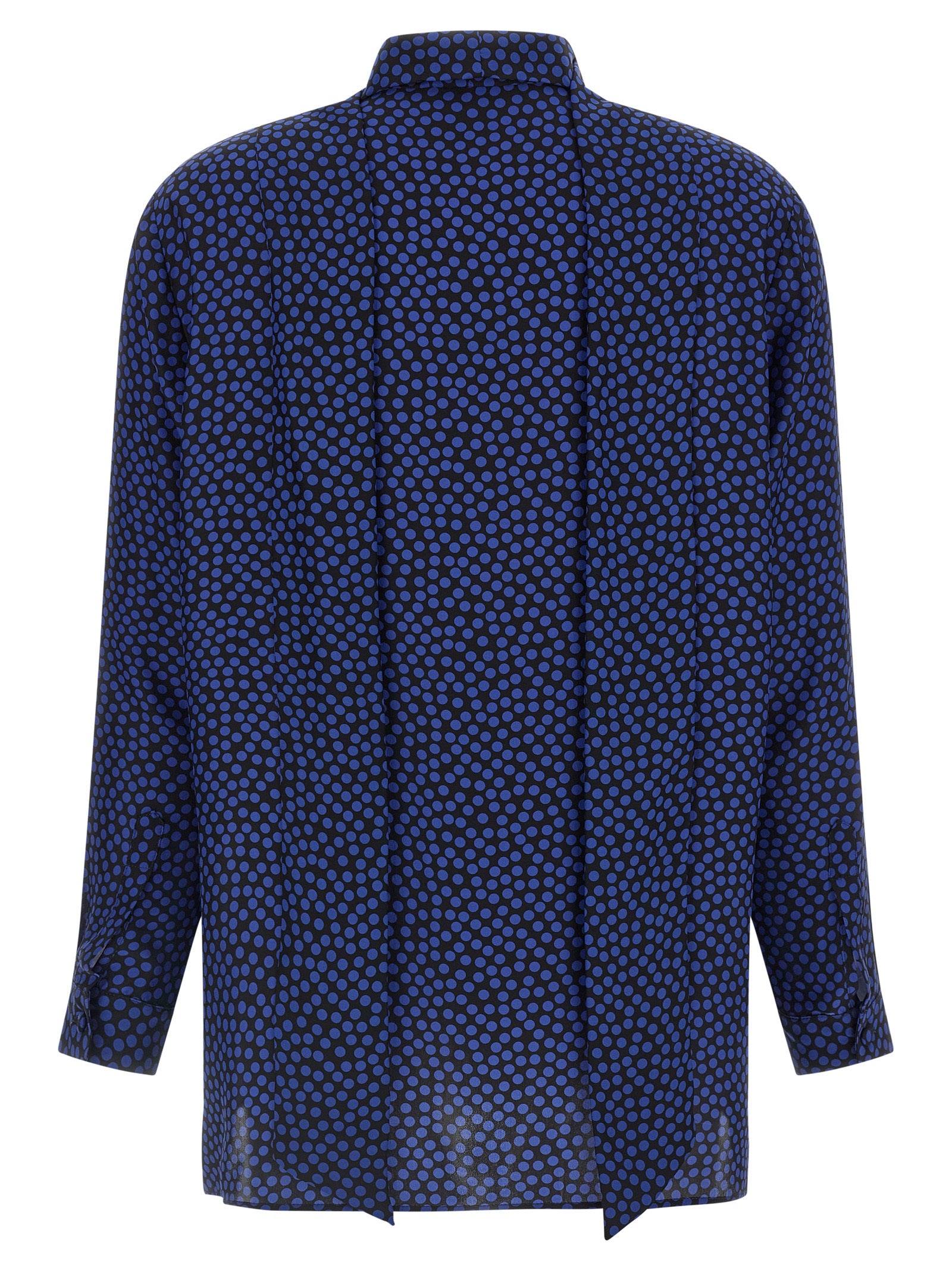 Blouse by Gianluca Capannolo for women in silk blue & print features an architectural silhouette with a refined and elegant for a architectural look.