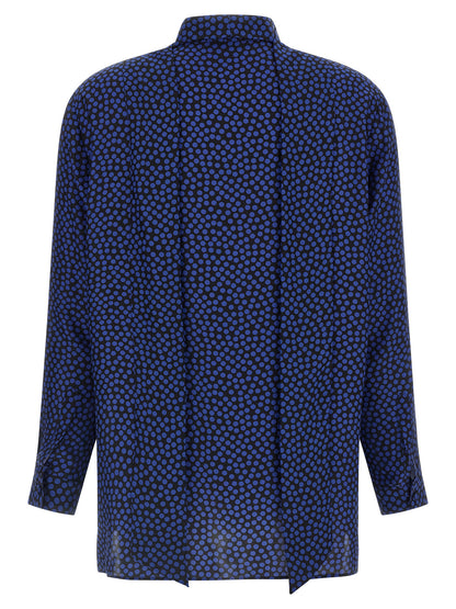 Blouse by Gianluca Capannolo for women in silk blue & print features an architectural silhouette with a refined and elegant for a architectural look.