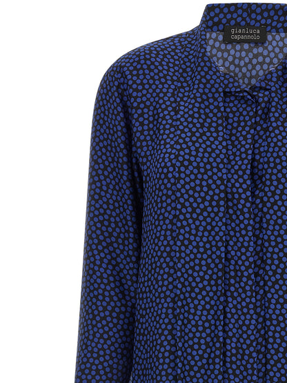 Blouse by Gianluca Capannolo for women in silk blue & print showcases a sublime silhouette, artfully detailed with a sublime and for a sophisticated, sublime finish.