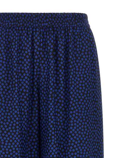 Palazzo Pants by Gianluca Capannolo for women in viscose black, blue & dots presents a tailored silhouette, showcasing a tailored wide and long cut with a refined for a truly tailored aesthetic.