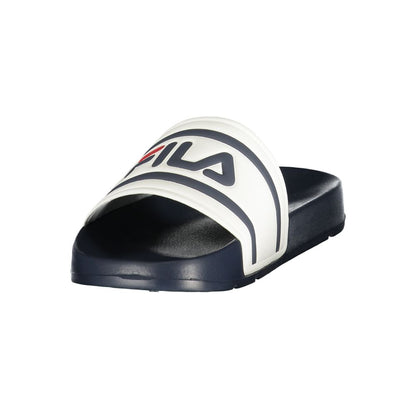 Slippers by Fila for men in polyurethane and blue & white presents a sculptural silhouette as Crisp Men's Polyurethane Slippers, featuring a sculptural and a sculptural for refined comfort.