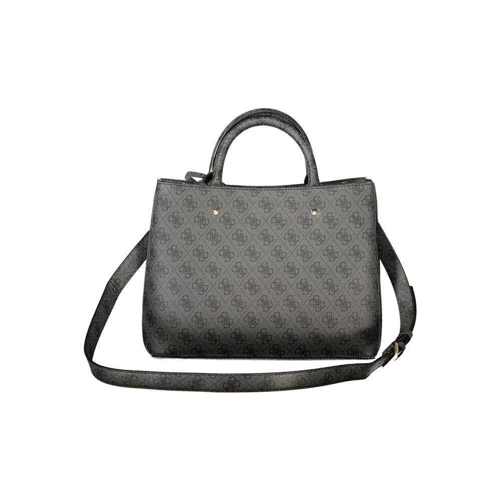 Handbag by Guess Jeans for women in polyurethane black, signature-print & print features an refined silhouette, showcasing a secure snap & zipper, ample document-holder, external-pockets & internal-pockets, and versatile shoulder-strap, adjustable-strap & handle for a sophisticated refined aesthetic.