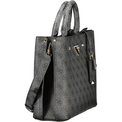 Handbag by Guess Jeans for women in polyurethane black, signature-print & print features a signature silhouette, showcasing a secure snap & zipper and signature document-holder, external-pockets & internal-pockets with versatile shoulder-strap, adjustable-strap & handle for a sophisticated look.
