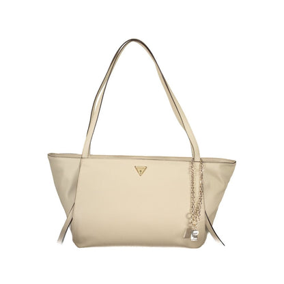Handbag by Guess Jeans for women in polyurethane beige presents a ornamental silhouette, showcasing a secure zipper, ample built-in-compartments & external-pockets, and versatile handle for a ornamental finish.