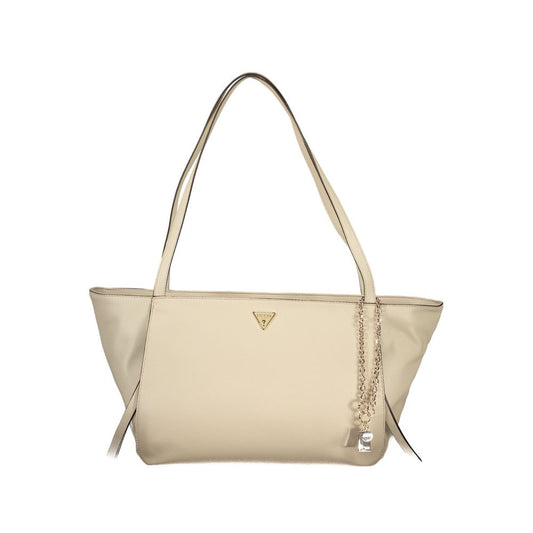 Handbag by Guess Jeans for women in polyurethane beige presents a ornamental silhouette, showcasing a secure zipper, ample built-in-compartments & external-pockets, and versatile handle for a ornamental finish.