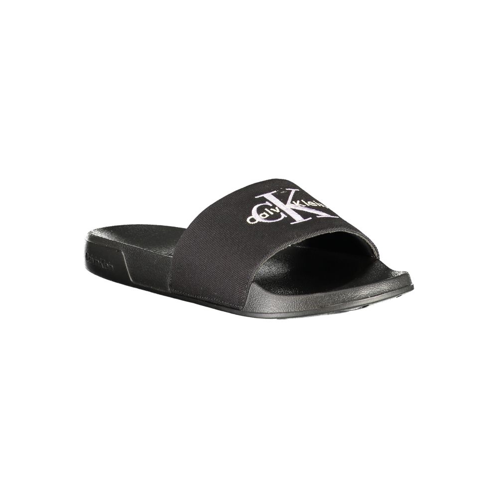 Flat Sandals by Calvin Klein for women in plush polyester polyurethane black features an architectural silhouette, showcasing the architectural Women's Plush Polyester Polyurethane Flat Sandals with a flat and .