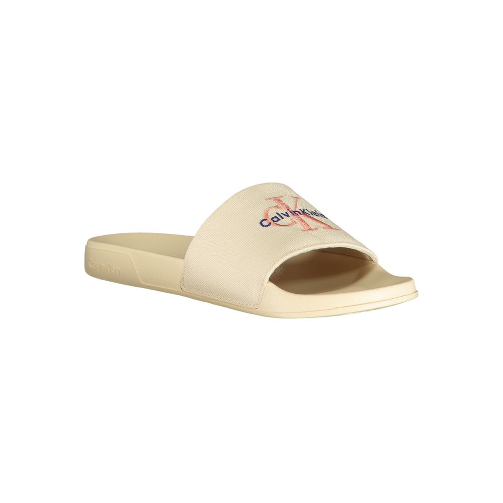 Sandals by Calvin Klein for women in polyester & polyurethane beige & pink features an architectural silhouette, showcasing the architectural Essence Women's Polyester & Polyurethane Sandals with a and .