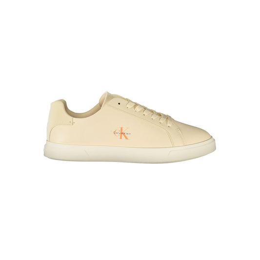 Athletic Sneakers by Calvin Klein for women in polyester polyurethane leather beige & print showcases a architectural silhouette, artfully capturing the essence of the Women's Athletic Polyester Polyurethane Leather Sneakers with its signature architectural athletic style construction.