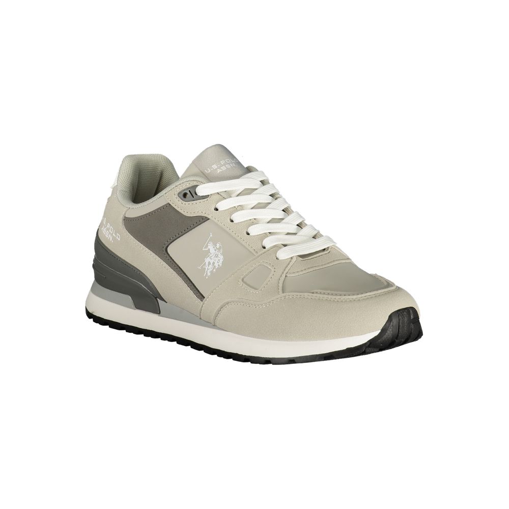 Athletic Sneakers by U.S. POLO ASSN. for men in polyester & polyurethane gray, signature & print presents a sleek silhouette, perfectly capturing the athletic style essence of Waves Men's Athletic Polyester & Polyurethane Sneakers with its sleek design and premium finish.