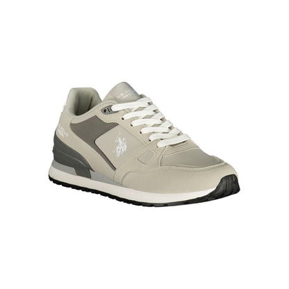 Athletic Sneakers by U.S. POLO ASSN. for men in polyester & polyurethane gray, signature & print presents a sleek silhouette, perfectly capturing the athletic style essence of Waves Men's Athletic Polyester & Polyurethane Sneakers with its sleek design and premium finish.