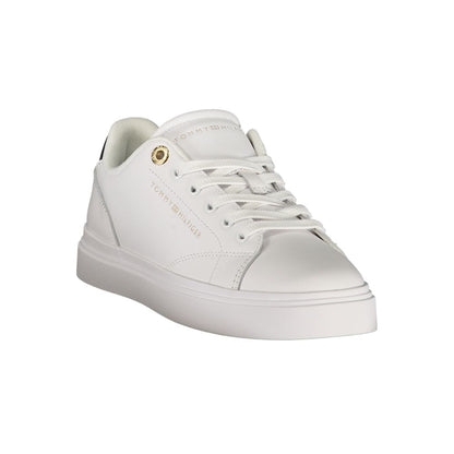 Athletic Sneakers by Tommy Hilfiger for women in polyester polyurethane leather blue, white & signature showcases a architectural silhouette, artfully capturing the essence of the Women's Athletic Polyester Polyurethane Leather Sneakers with its signature architectural athletic style construction.