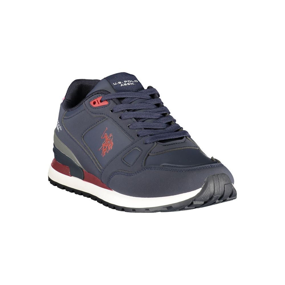 Athletic Sneakers by U.S. POLO ASSN. for men in polyester & polyurethane blue, red & print features an architectural silhouette, showcasing the premium athletic style of the Men's Athletic Polyester & Polyurethane Sneakers with an architectural finish.