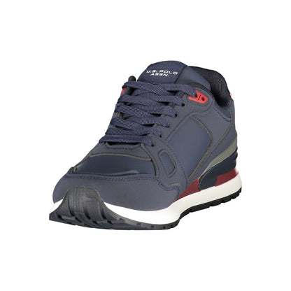 Athletic Sneakers by U.S. POLO ASSN. for men in polyester & polyurethane blue, red & print features an architectural silhouette from the Men's Athletic Polyester & Polyurethane Sneakers collection, showcasing a architectural athletic style for a architectural look.