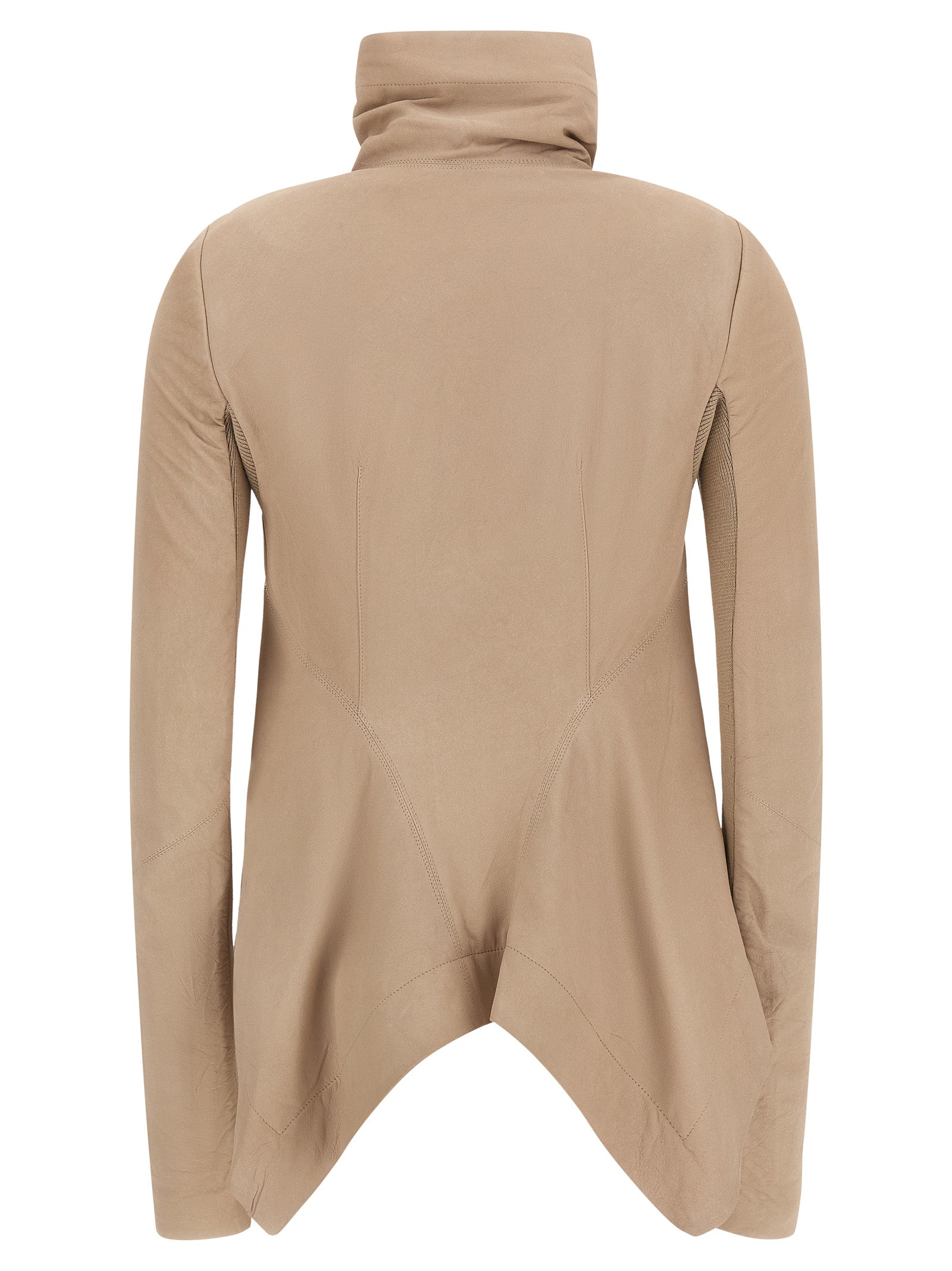Jacket by Rick Owens for women in lamb leather beige features a smart silhouette, perfectly accentuated by its unique high-neck neckline and functional for a smart finish.