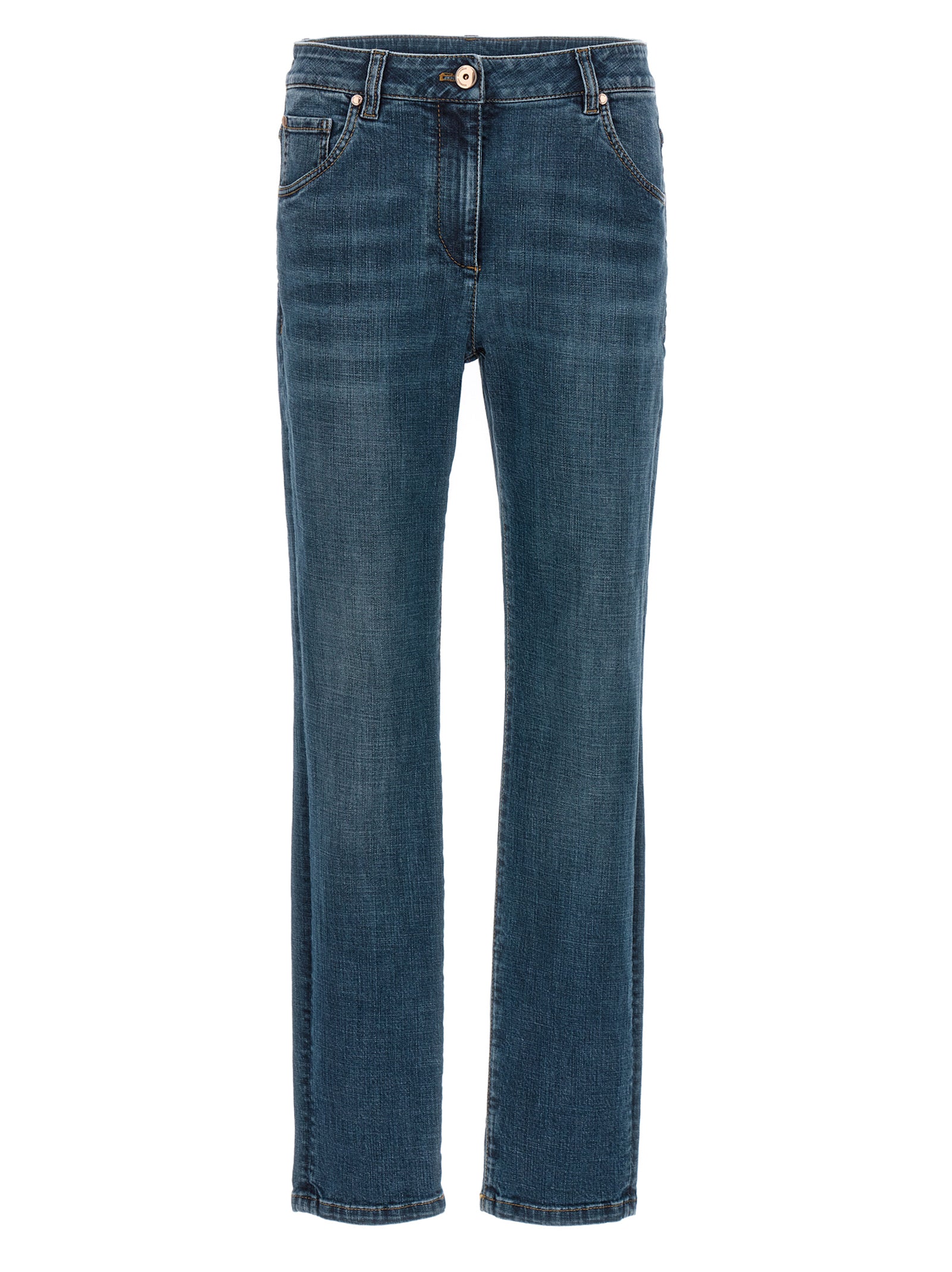 Jeans by Brunello Cucinelli for women in stretch denim cotton blue & signature features a refined silhouette with a refined straight-leg, defined by a and a refined long for a refined finish.