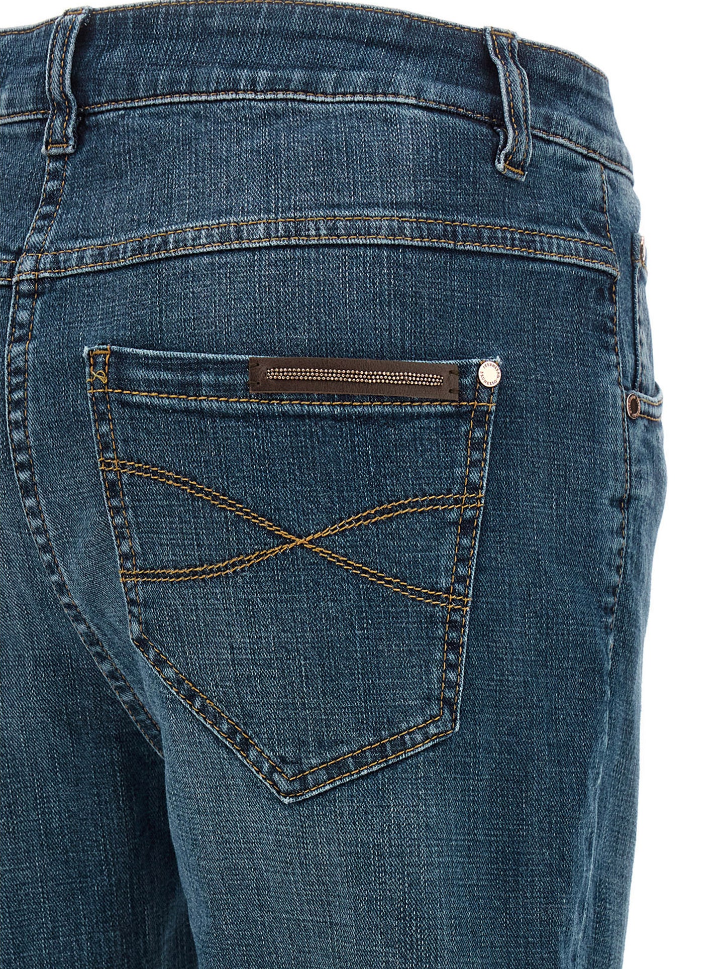 Jeans by Brunello Cucinelli for women in stretch denim cotton blue & signature features a polished silhouette with a polished straight-leg, reaching a polished long and finished with a polished .