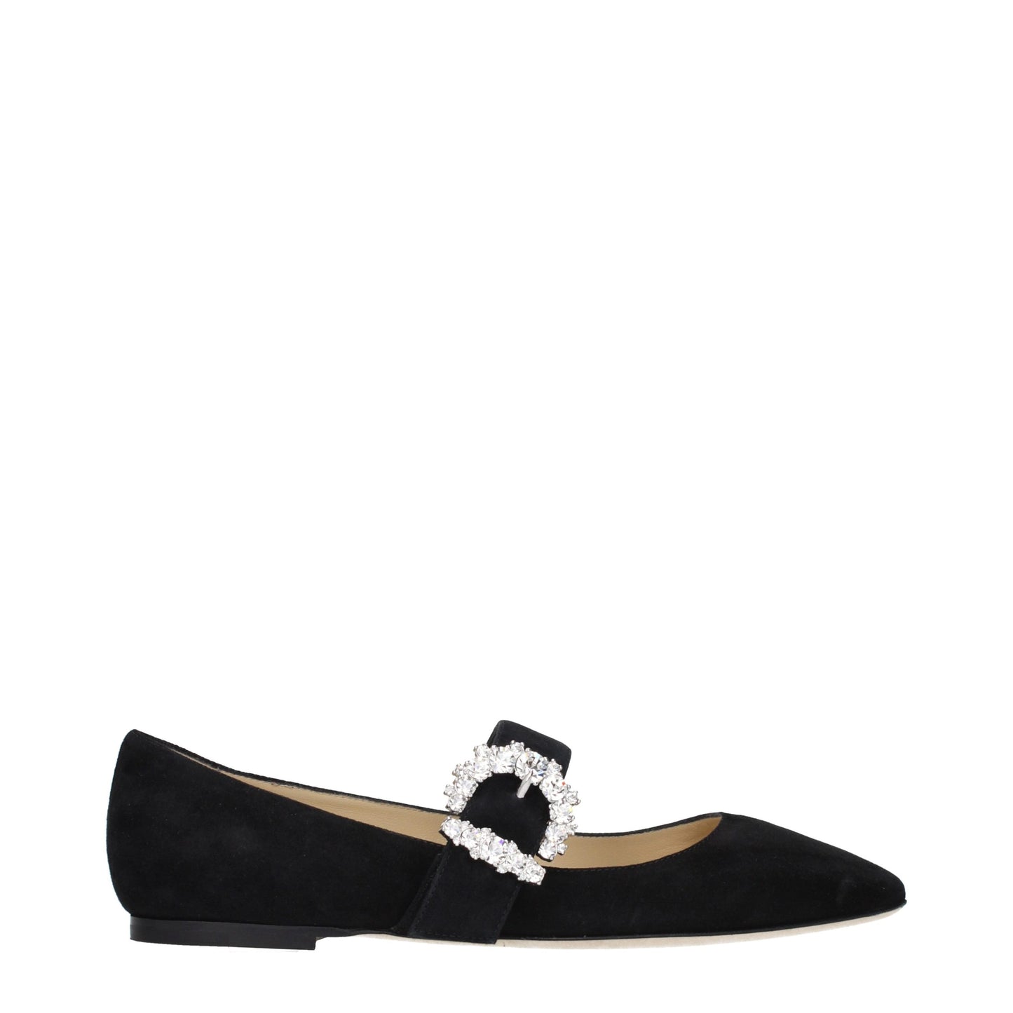 Jimmy Choo Women's Suede Leather & Rhinestone Ballet Flat Shoes - Black