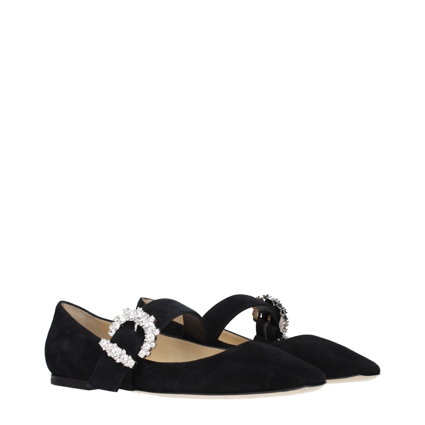 Jimmy Choo Women's Suede Leather & Rhinestone Ballet Flat Shoes - Black