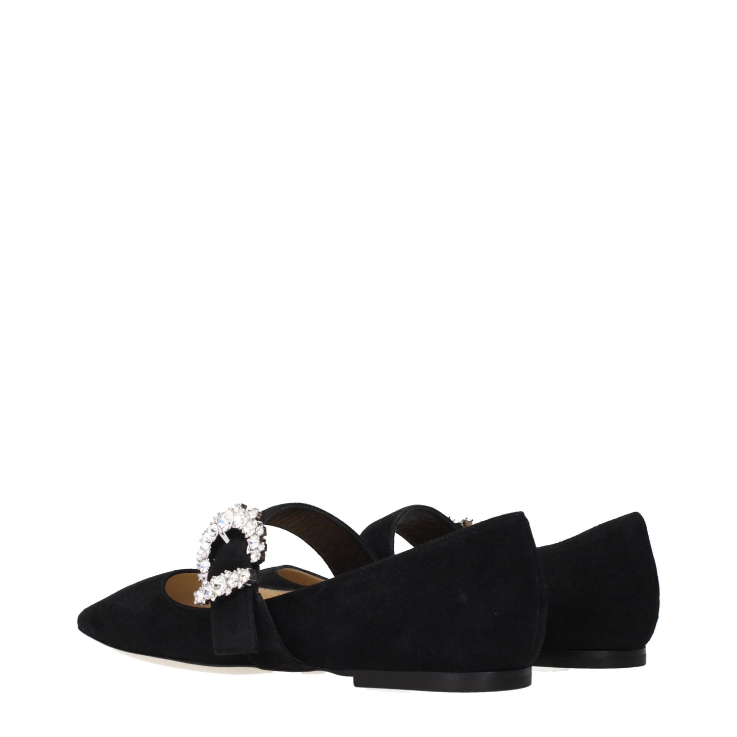 Jimmy Choo Women's Suede Leather & Rhinestone Ballet Flat Shoes - Black
