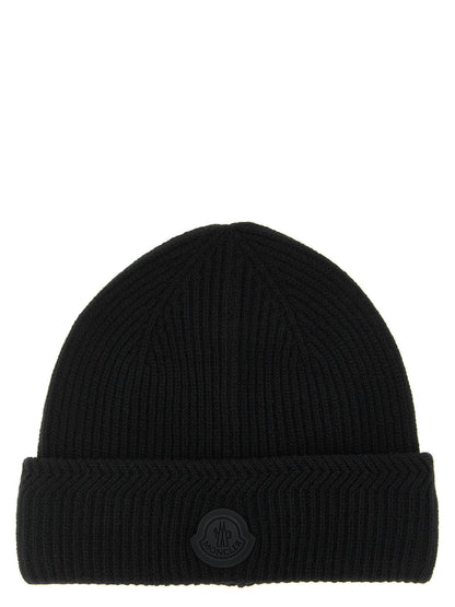Beanie Hat by Moncler for men in cashmere virgin wool black, patterned & herringbone features a refined luxury silhouette, artfully capturing the essence of the refined luxury Cashmere Virgin Wool Beanie Hat design for a sophisticated, premium look.